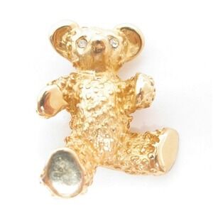 VINTAGE ESTATE‎ TEDDY BEAR PIN WITH CHARMING SMALL GOLD PLATED RHINESTONE EYES
